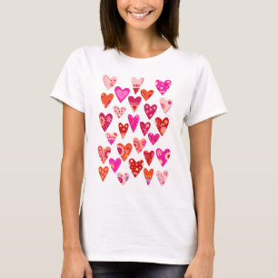Heart Mönster Red Rosa T Shirt