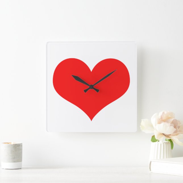 Heart Mönster Red White Cute Valentine Day Gift Fyrkantig Klocka (Hem)