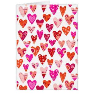 Heart Mönster Rosa Red Valentiness Hälsningskort