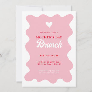 Heart Mors dag Brunch Wavey Rosa Investigation Inbjudningar