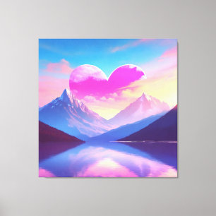 Heart & Mountain Sunset liggande Art Canvastryck