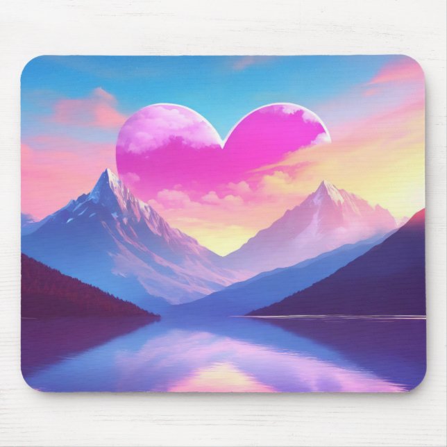 Heart & Mountain Sunset liggande Art Musmatta (Framsidan)