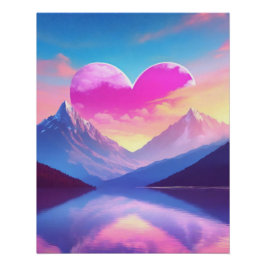 Heart & Mountain Sunset liggande Art Perfect Poster