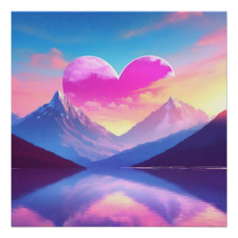 Heart & Mountain Sunset liggande Art Perfect Poster