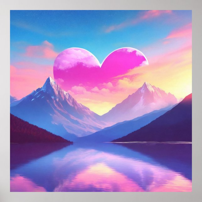 Heart & Mountain Sunset liggande Art Poster (Framsidan)