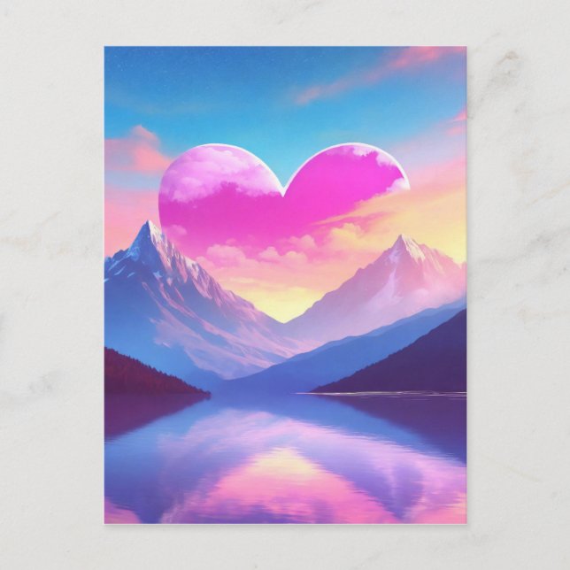 Heart & Mountain Sunset liggande Art Vykort (Framsida)