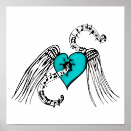 Heart Music Blue Poster