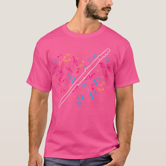 Heart Musik noter Flute T Shirt (Framsida)