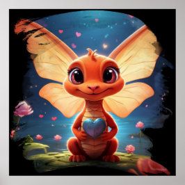 *~* Heart Mythical Cute Baby Dragon AP48 Poster