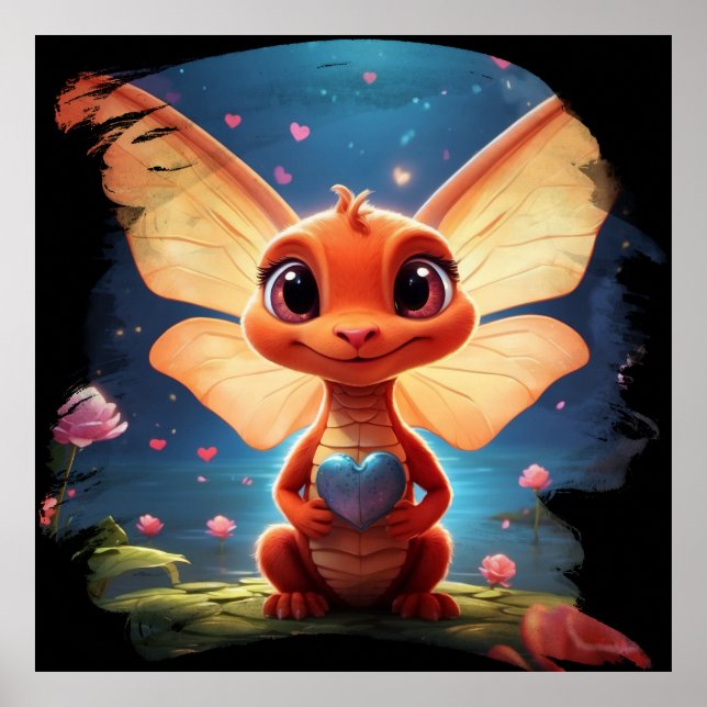 *~* Heart Mythical Cute Baby Dragon AP48 Poster (Framsidan)