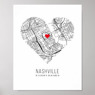 Heart Nashville City Karta (Förenade Stater) Poster