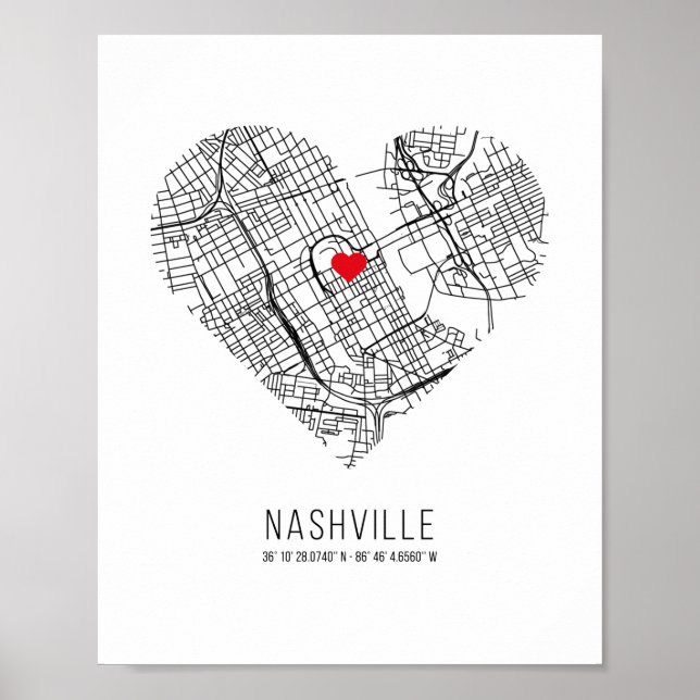 Heart Nashville City Karta (Förenade Stater) Poster (Framsidan)