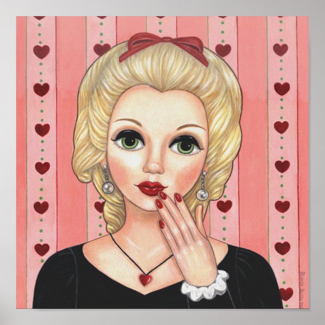 Heart Necklace Girl Blonde Head Vas Luscious Läppa Poster (Framsidan)