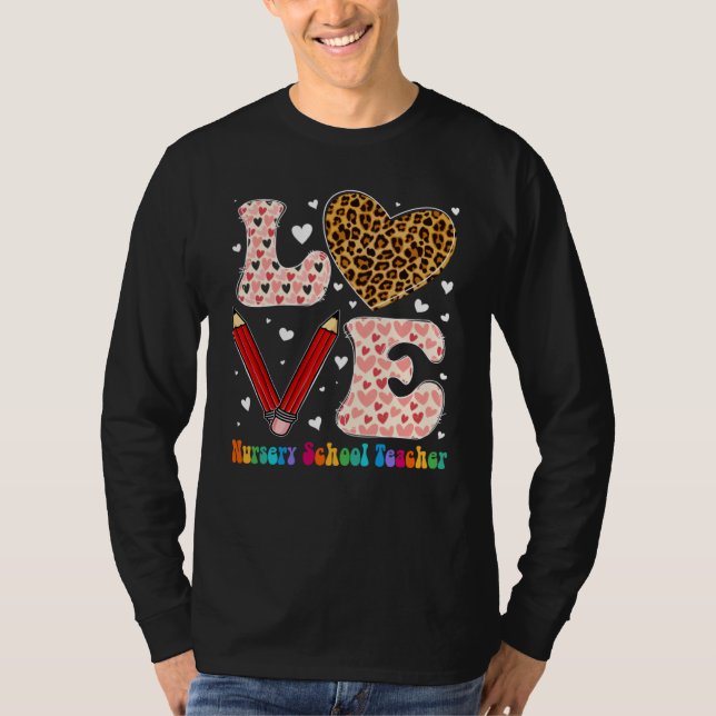 Heart Nursery School Teacher Leopard Plaid Valenti T Shirt (Framsida)