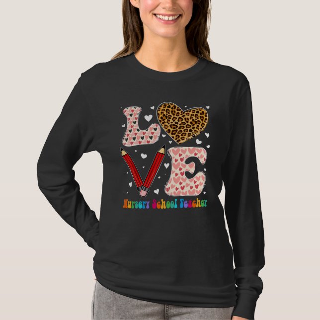 Heart Nursery School Teacher Leopard Plaid Valenti T Shirt (Framsida)