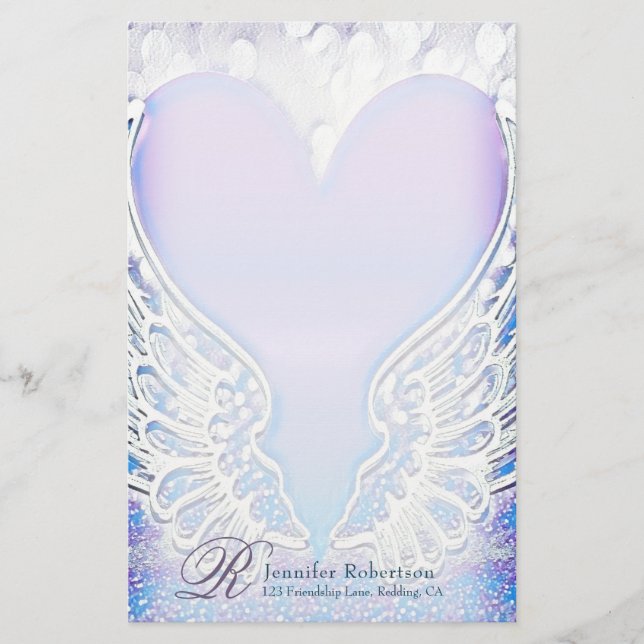 Heart - och Angel Vingar Monogram Stationery Brevpapper (Framsida)