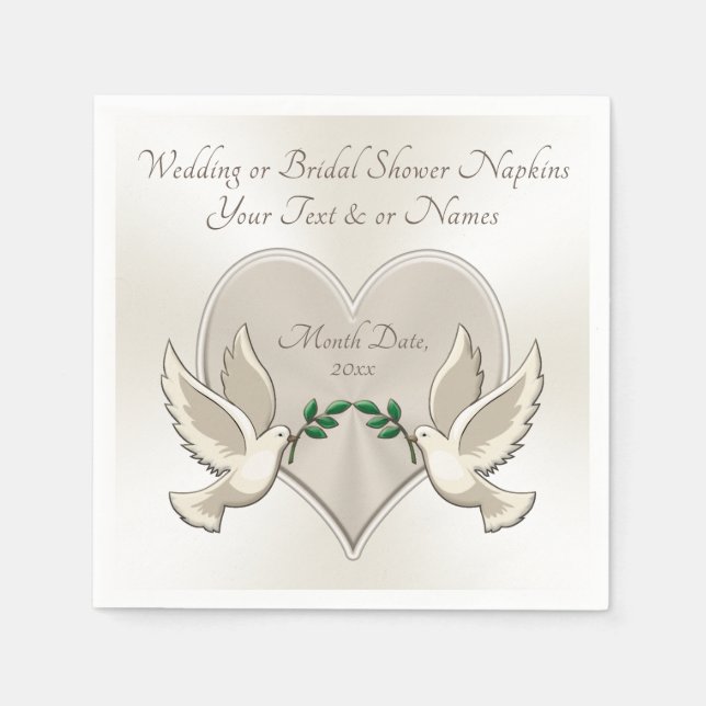 Heart och Love birds Bröllop Cocktail Napkins Pappersservett (Framsidan)