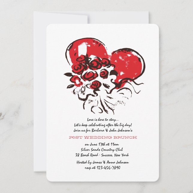 Heart och Rosor efter Bröllop Brunch bjudits in Inbjudningar (Framsida)