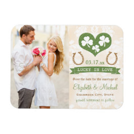 Heart och Shamrock Lucky Horseshoe Spara datum Magnet