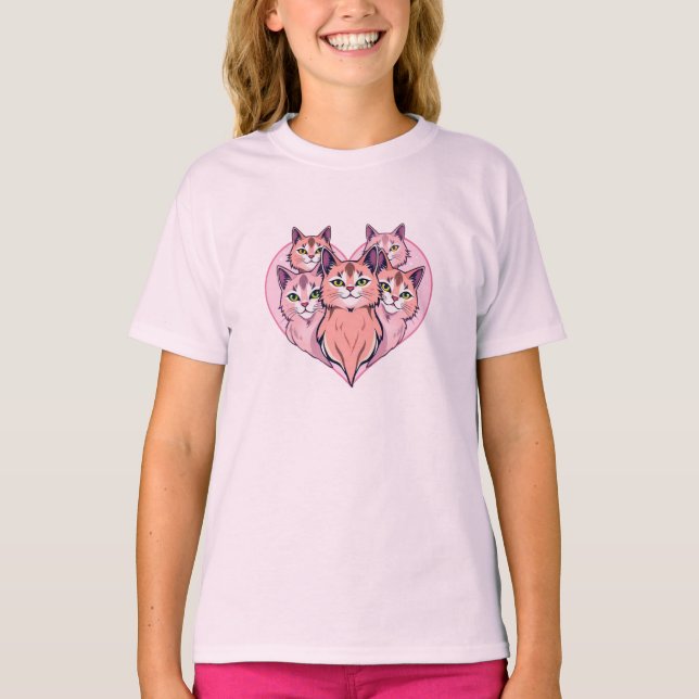 Heart of Cats – Cute Cat Family Love Design T Shirt (Framsida)