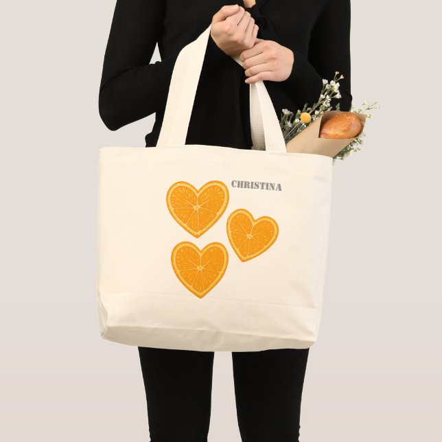 Heart Orange Tote Bag – Cute Reusable Farmers Bag Jumbo Tygkasse (Framsida (produkt))