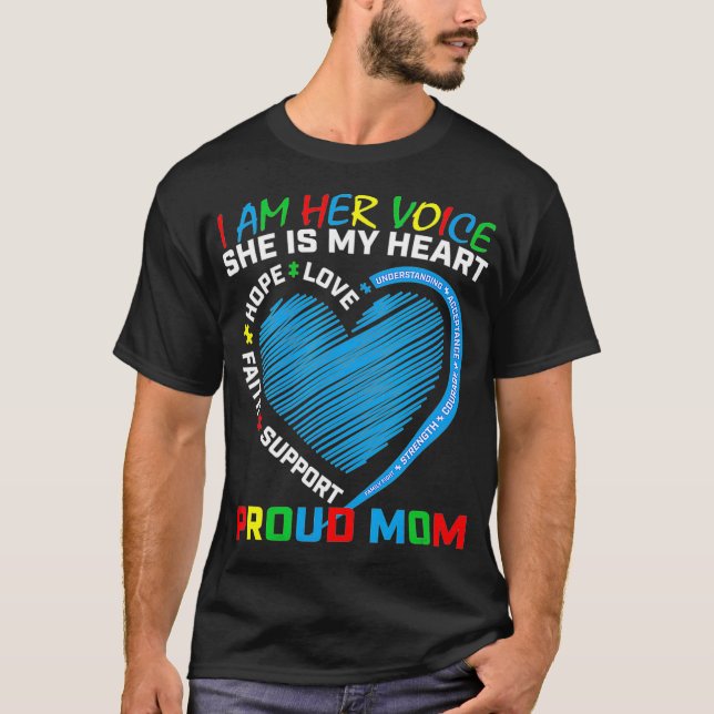 Heart Ord Mor Bära Blue DaughAutism T Shirt (Framsida)