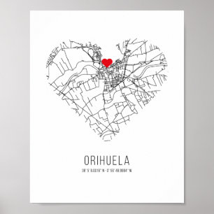 Heart Orihuela City Karta (Spanien) Poster