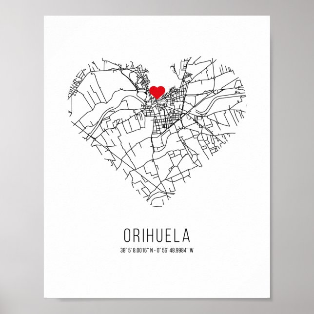 Heart Orihuela City Karta (Spanien) Poster (Framsidan)