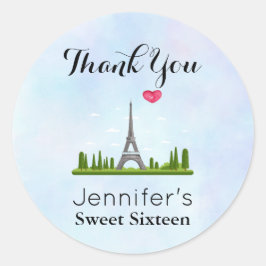 Heart Paris med Eiffel Torn Födelsedagsfest Runt Klistermärke