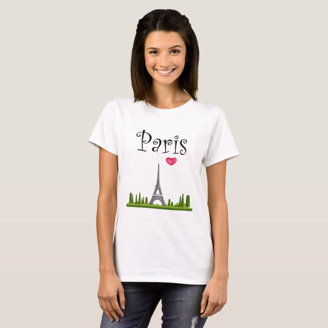 Heart Paris med Eiffel Torn Tee (Hel framsida)