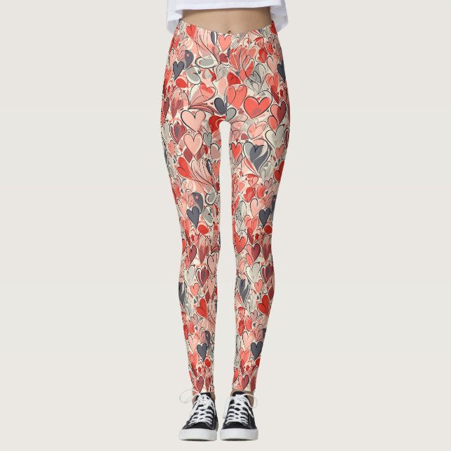 Heart Pattern - Cute and Lovely Valentine's Day Leggings (Framsida)
