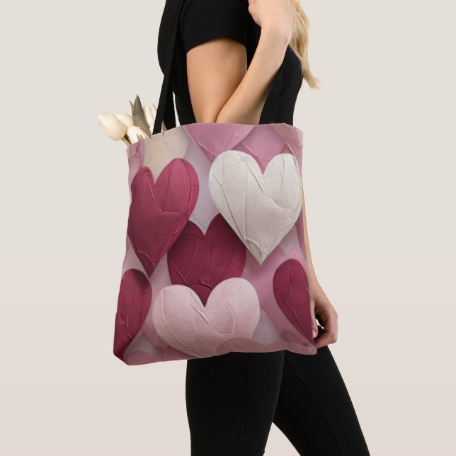 Heart Pattern Tote Bag Cute Valentine Love bag Tygkasse (Närbild)