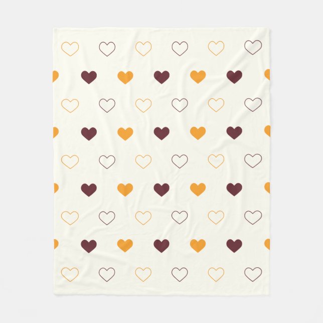 Heart Pattern with Orange & Brown Hearts Fleecefilt (Framsidan)