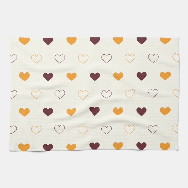 Heart Pattern with Orange & Brown Hearts Kökshandduk (Horisontell)
