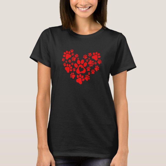 Heart Paw Print Kärlek Valentines day Manar Women  T Shirt (Framsida)