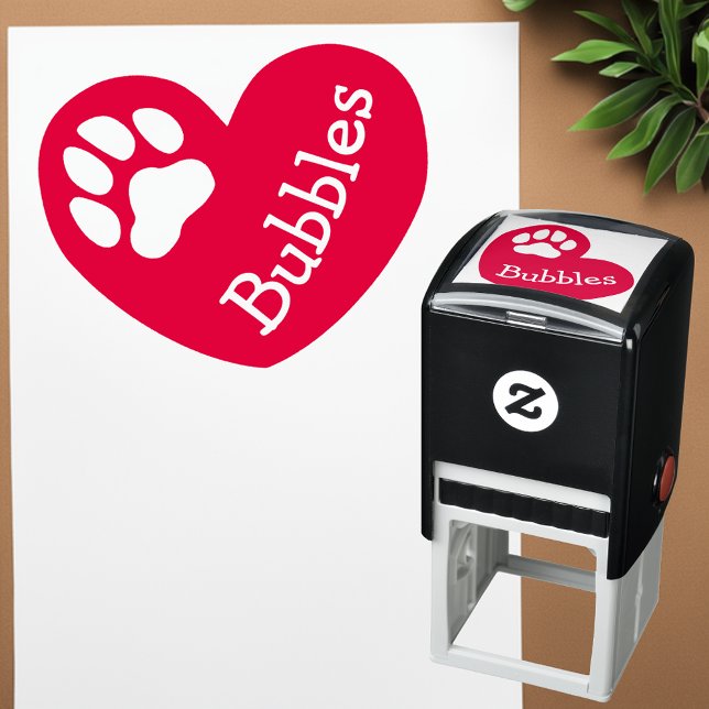 Heart Paw Print Pet Namn Namnteckning förinläst Fr Självfärgande Stämpel (Paw-sitive Love: Cute Pet Name Signature Self-Inking Stamp 🐾❤️)