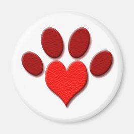 Heart Paw Print Standard, 2,4-tums runda magnet
