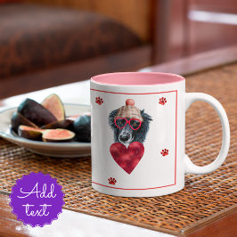 Heart Paws Border Collie Alla hjärtans dag present Två-Tonad Mugg