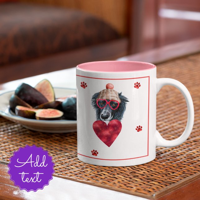 Heart Paws Border Collie Alla hjärtans dag present Två-Tonad Mugg (Skapare uppladdad)