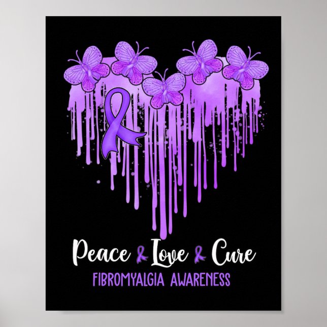 Heart Peace Kärlek Cure Fibromyalgia Awareness Poster (Framsidan)