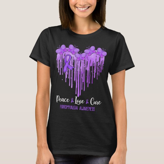 Heart Peace Kärlek Cure Fibromyalgia Awareness T Shirt (Framsida)