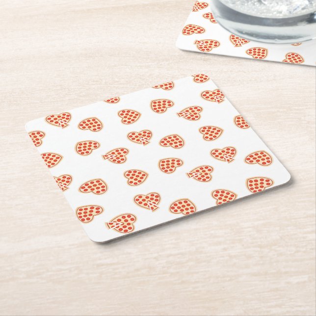 Heart Pepperoni Pizza Mönster Underlägg Papper Kvadrat (Vinklad)