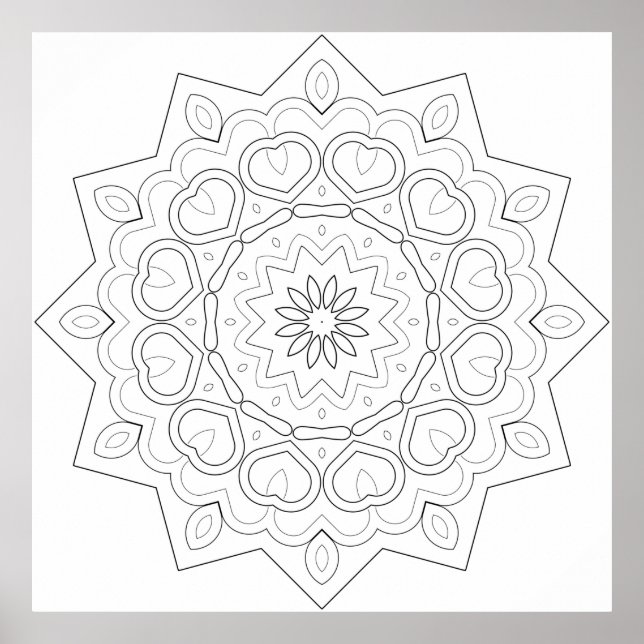 Heart Petal Mandala with Symmetrical Vine Flow Poster (Framsidan)