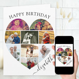 Heart Photo Collage 9 Bild Script Namn Birthday Kort