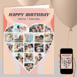 Heart Photo Collage Personlig Groovy Birthday Kort<br><div class="desc">Säg Grattis på födelsedagen med ett kärlek-fotokollage, ett personlig födelsedagskort med groovy abstrakt och retrotypografi. Fotomallen är inställd för att du ska kunna lägga till bilder, som arbetar i rader uppifrån och ned till grund. Fotokollaget innehåller 18 bilder som visas i en blandning av porträtt, liggande och kvadratiska/instagram-format. Grattis på...</div>