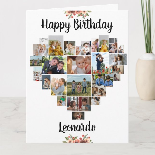 Heart Photo Collage Personlig Script Birthday Kort (Framsida)