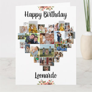Heart Photo Collage Personlig Script Birthday Kort