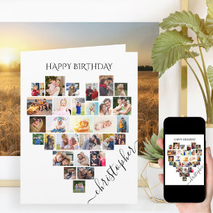 Heart Photo Collage Personlig Script Birthday Kort