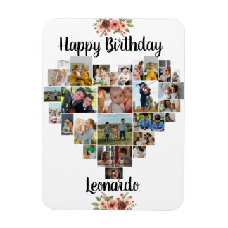 Heart Photo Collage Personlig Script Birthday Magnet