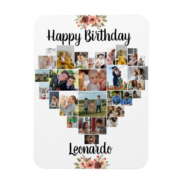 Heart Photo Collage Personlig Script Birthday Magnet (Vertikal)